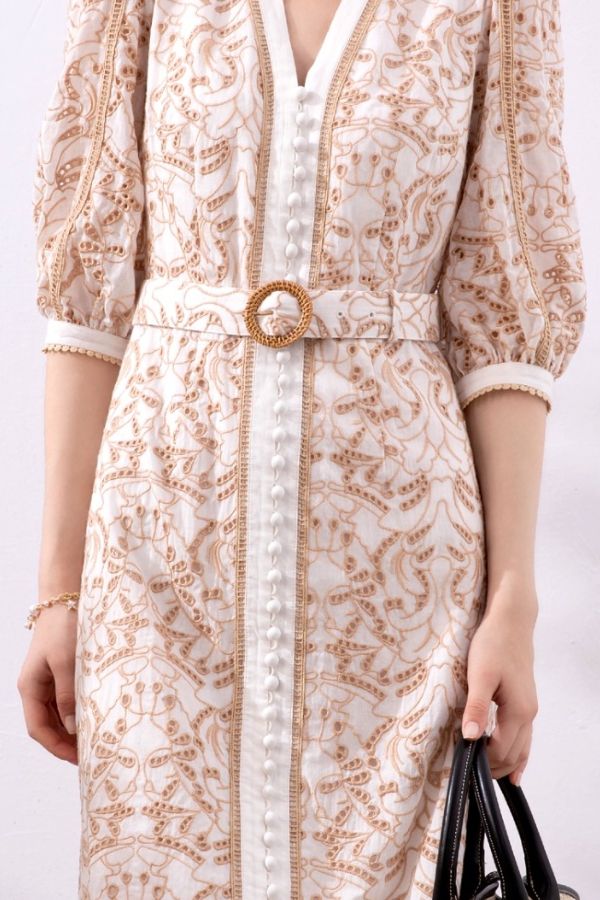 Naomi Long Dress - Beige/White