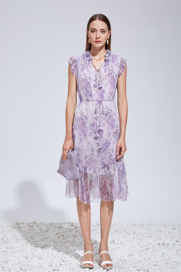 Mallory Silk Long Dress - Lilac