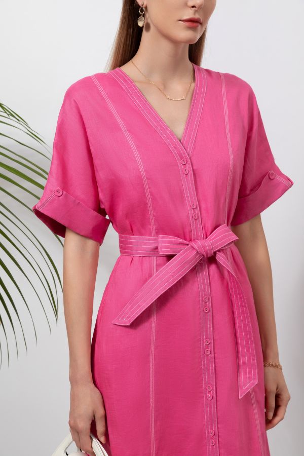 Sabine Linen Dress - Pink
