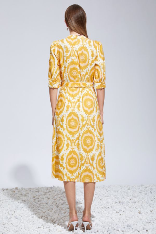 Abyss Midi Linen Dress - Mustard/Yellow