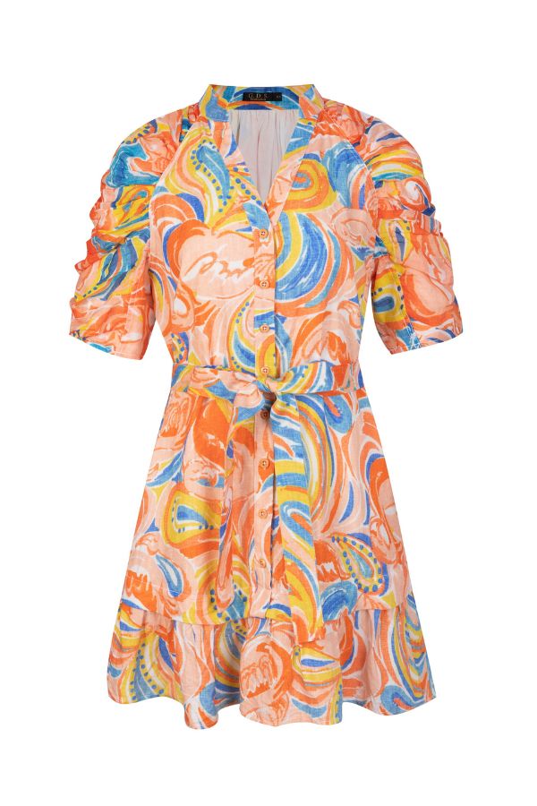 Oliviane Short Linen Dress - Orange