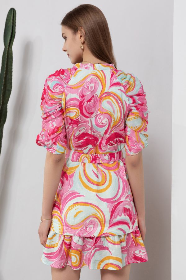 Oliviane Short Linen Dress - Pink