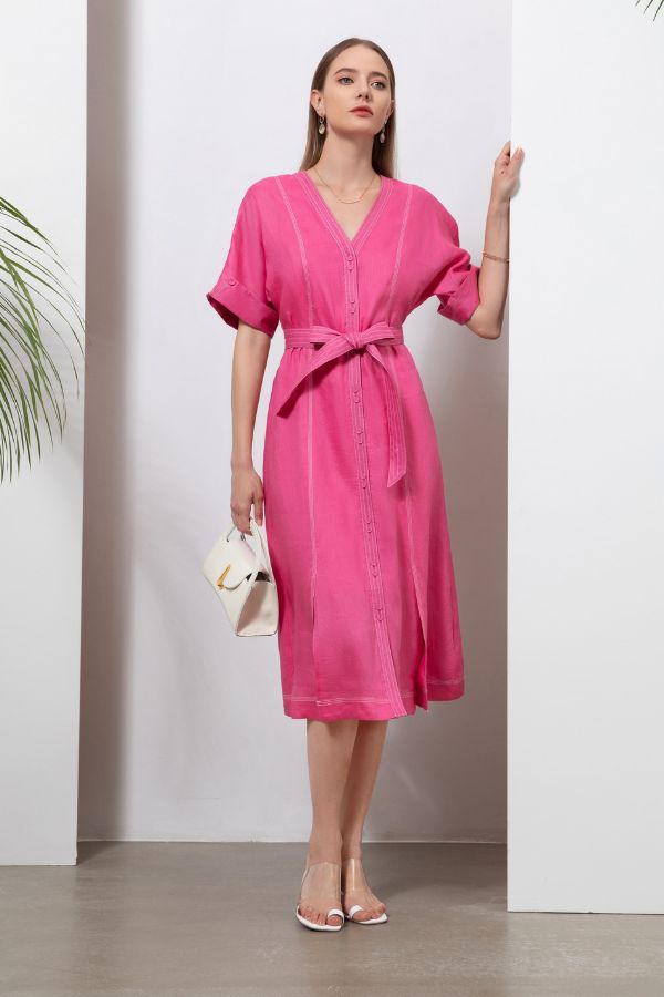 Sabine Linen Dress - Pink