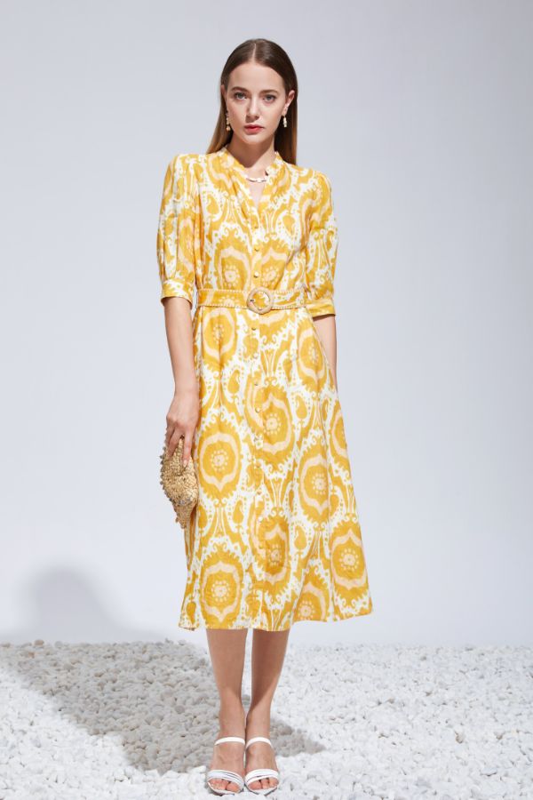 Abyss Midi Linen Dress - Mustard/Yellow