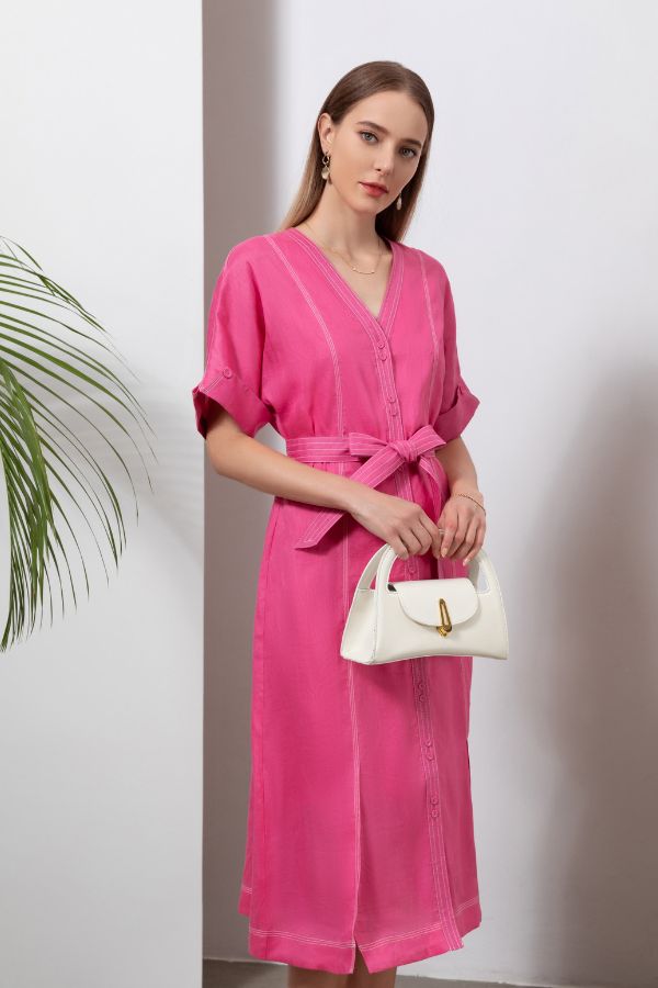 Sabine Linen Dress - Pink