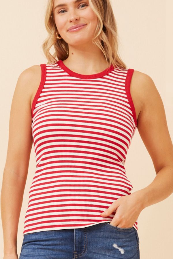 Stacey Stripe Tank Top - Red & White