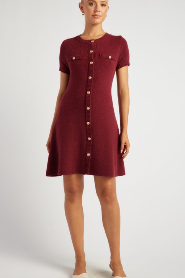 Sabrina Knit Dress - Wine Colour