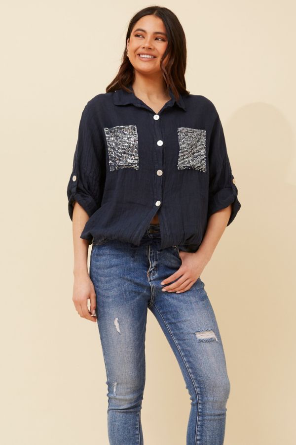 Lana Linen Shirt - Navy