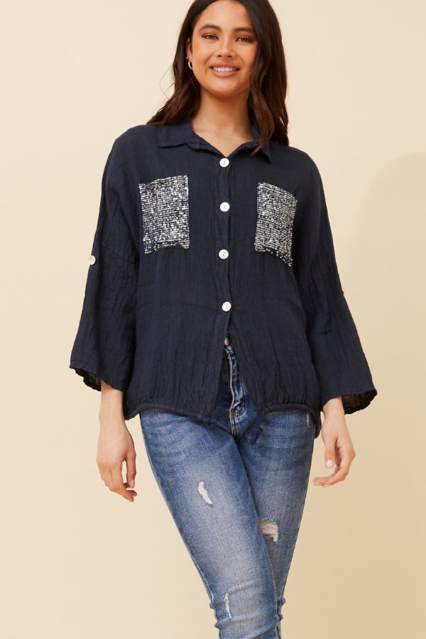 Lana Linen Shirt - Navy