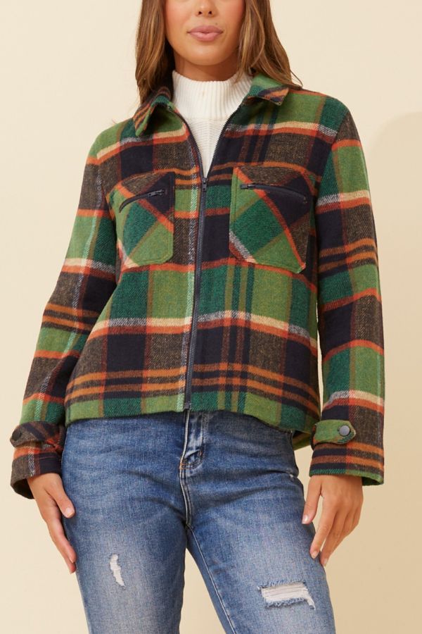 Charlotte Checkered Jacket - Green & Brown