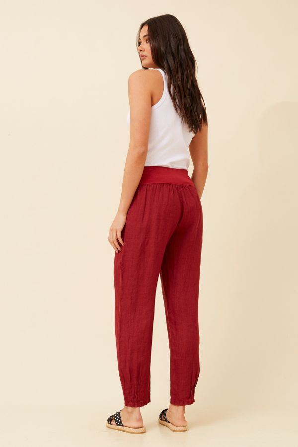 Bree Linen Pants - Cherry Red
