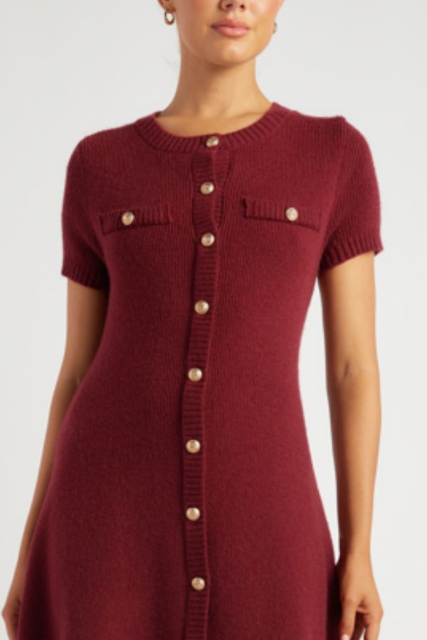 Sabrina Knit Dress - Wine Colour