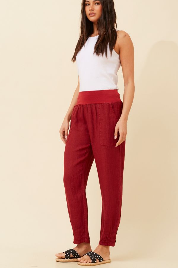 Bree Linen Pants - Cherry Red