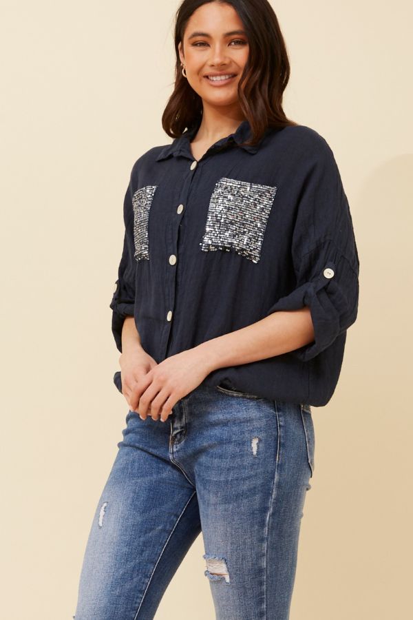 Lana Linen Shirt - Navy