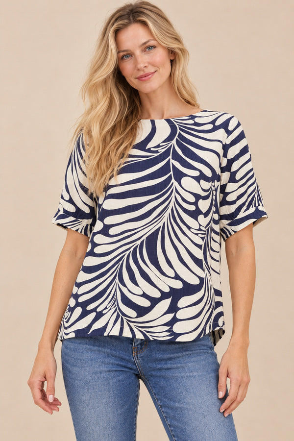 Alexandra Abstract Print Top – blonde model, view 1