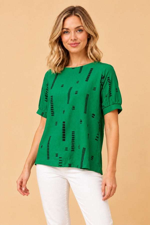 Anna Top - Green, blonde model, full view 2