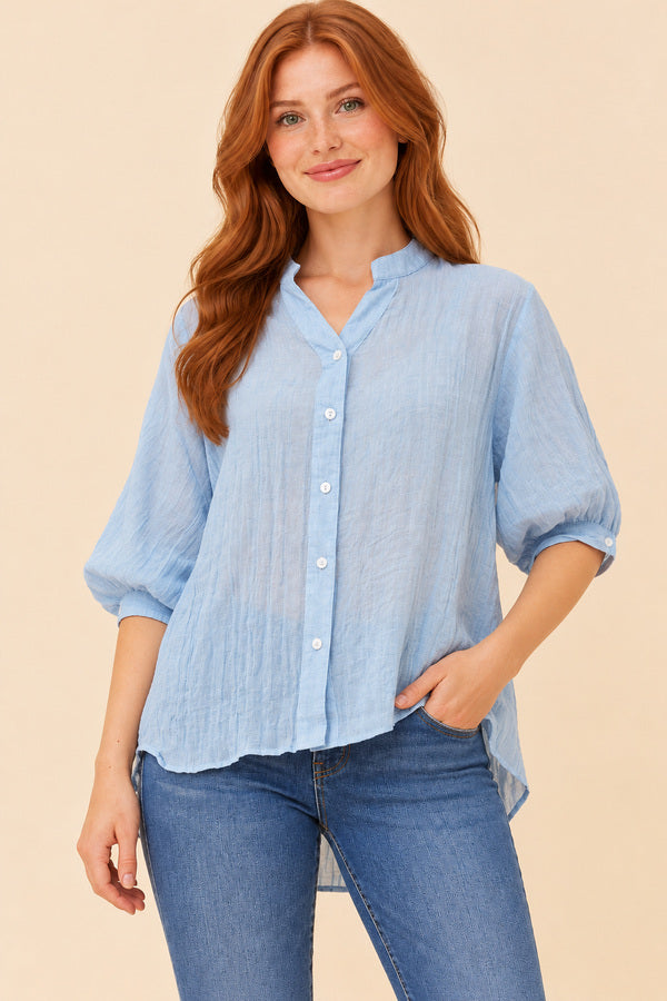 Belinda Shirt Light Blue – red-haired model, view 2