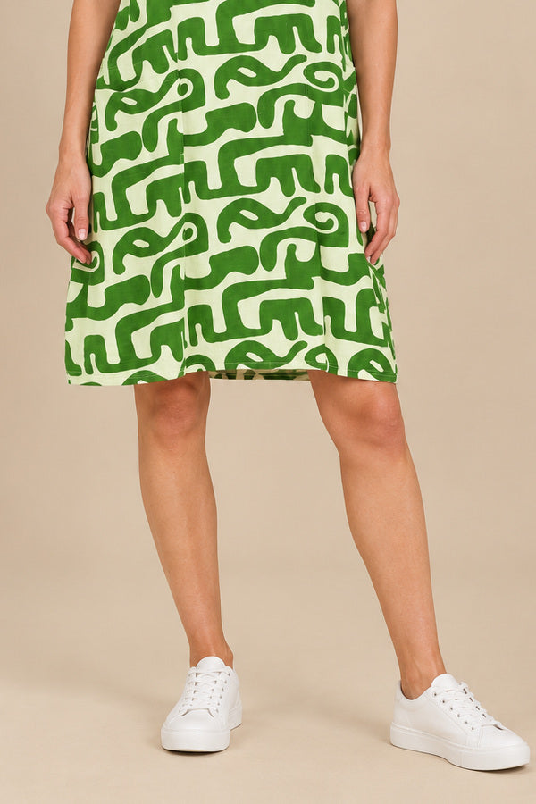 Bridget Shift Dress Green – short brunette model, view 5