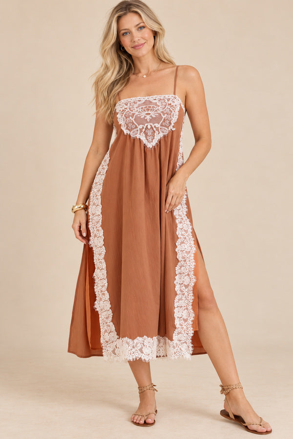 Cassidy Lace Dress – AI-styled long-haired blonde model view 2