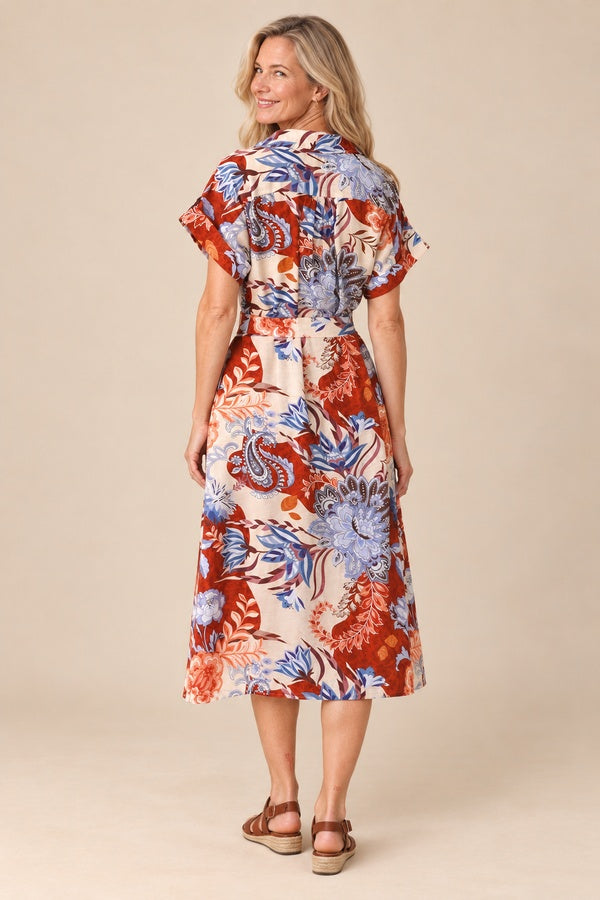 Eden Midi Dress on a long-haired blonde model, back view