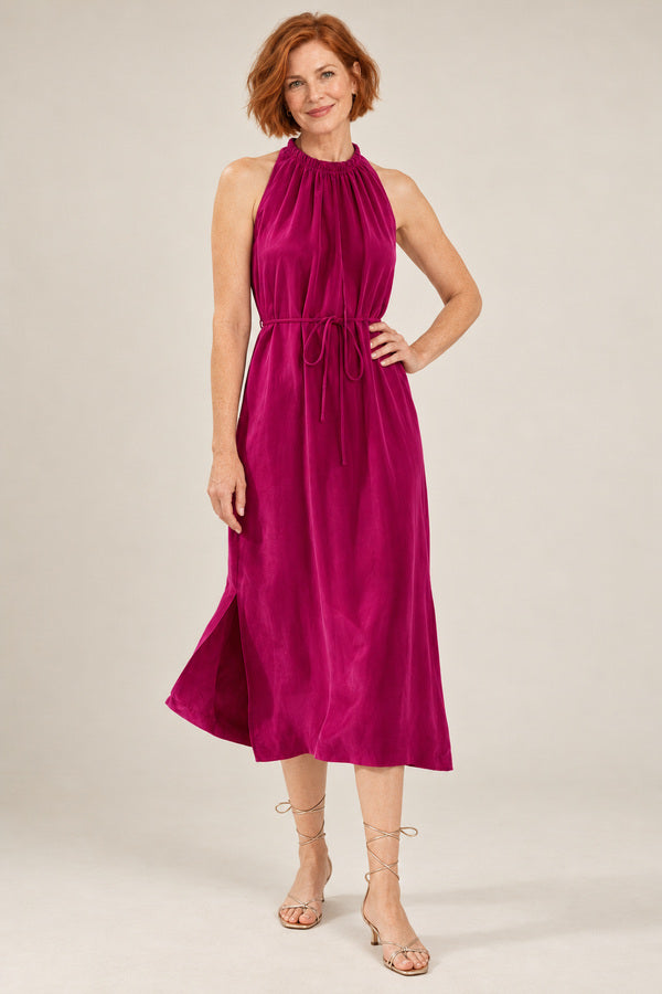 Cupro Dress - Plum – short red-haired model aged 55, view 2