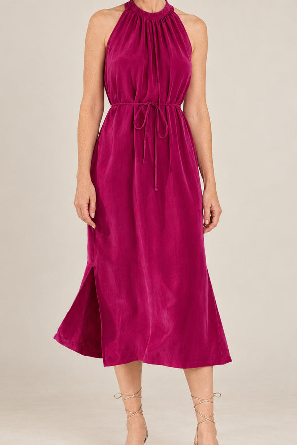 Cupro Dress - Plum – short red-haired model aged 55, view 3