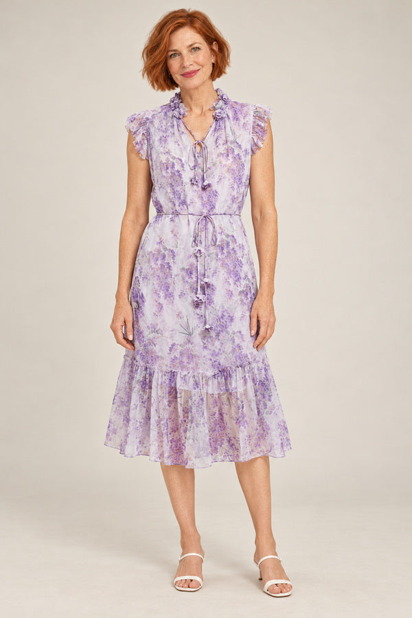 Mallory Silk Long Dress - Lilac – short red-haired model aged 55, view 1