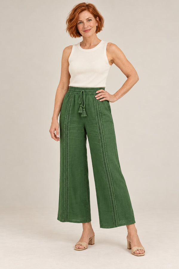 Asteria Linen Pants - Green – short red-haired model aged 55, view 2
