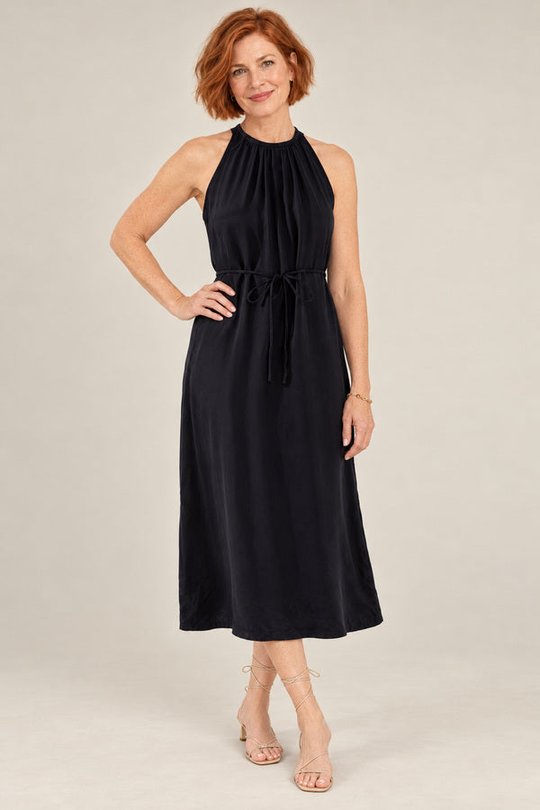 GDS Black Cupro Dress – short red-haired model aged 55, view 2