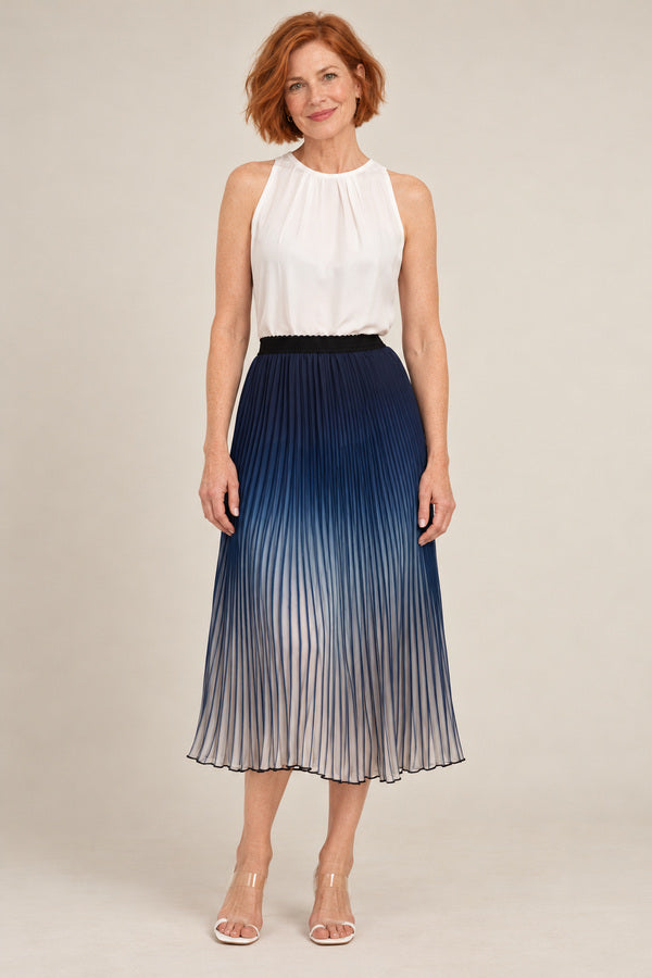 Vivienne Skirt - Navy Blue Ombre – short red-haired model aged 55, view 1