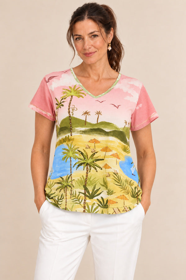 Kayla T-shirt – AI-styled ponytail model portrait