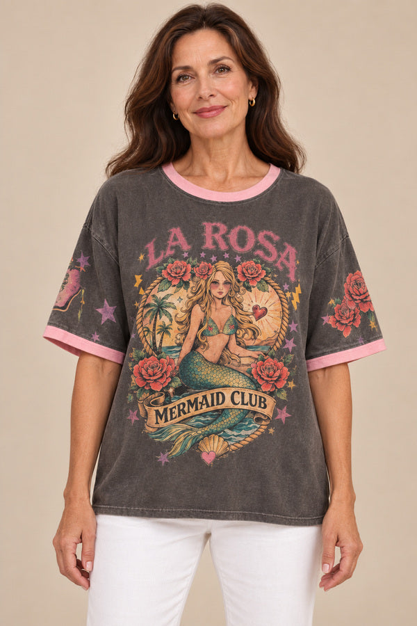 La Rosa Short Sleeve T-Shirt – brunette model, view 1