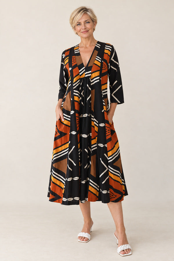 Peacock Dress – AI-styled blonde model view 1