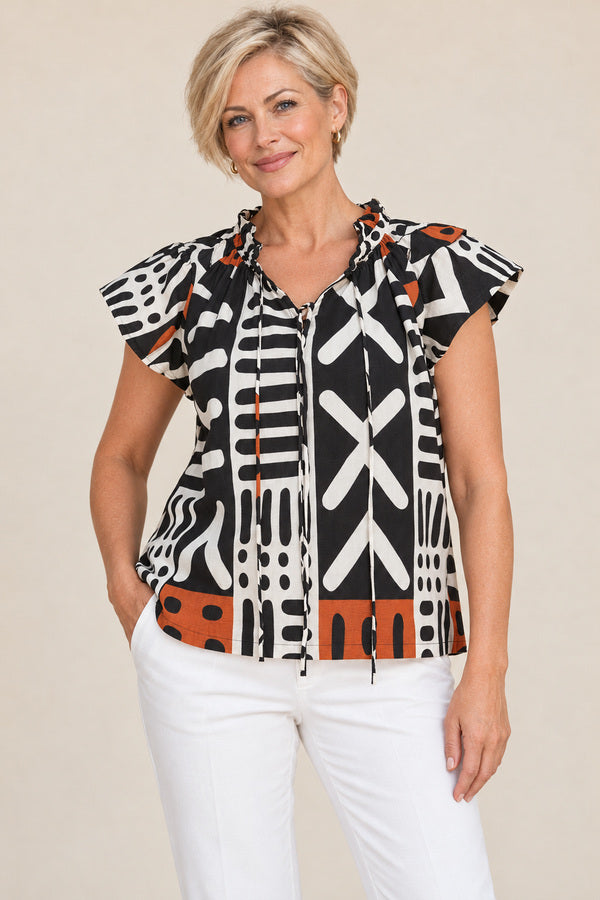 Peacock Top – AI-styled blonde model view 2
