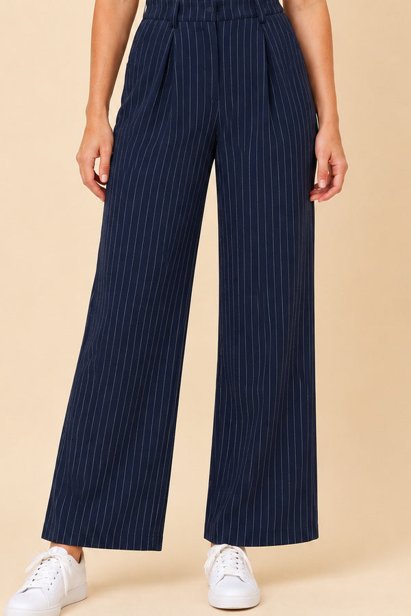 Pippa Pinstripe Pants – short red-haired model, view 3