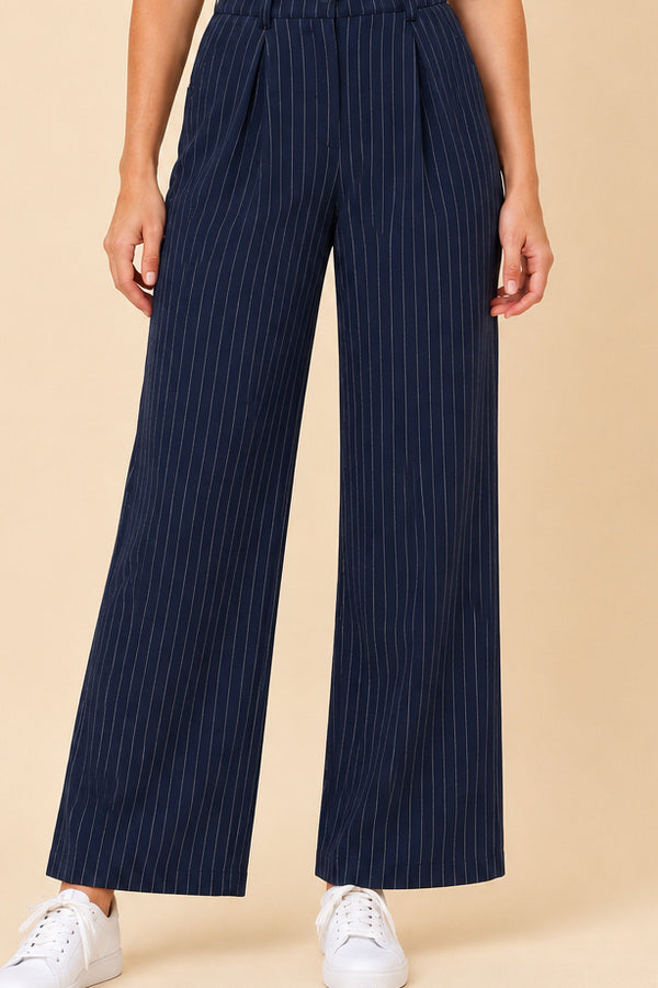 Pippa Pinstripe Pants – short red-haired model, view 5