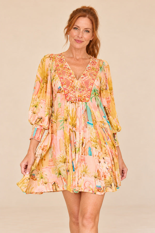 Sabina Dress – AI-styled redhead ponytail model view 1