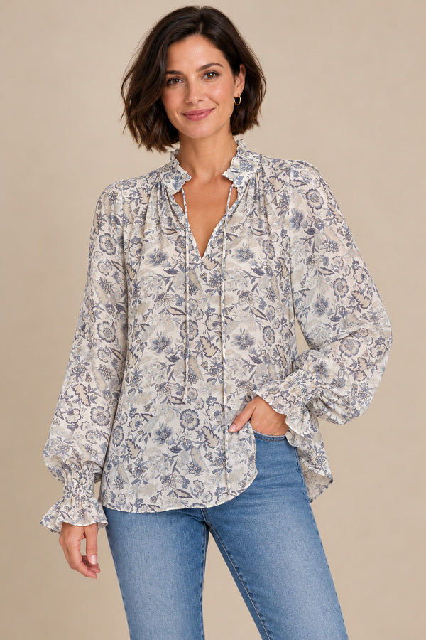 Sandra Longsleeve Print Top – short brunette model, view 2