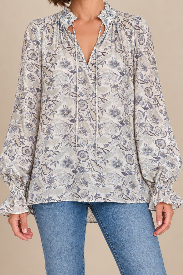 Sandra Longsleeve Print Top – short brunette model, view 3