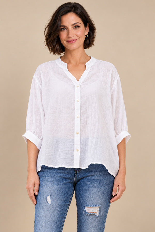 Sandra Shirt - White – short brunette model, view 1
