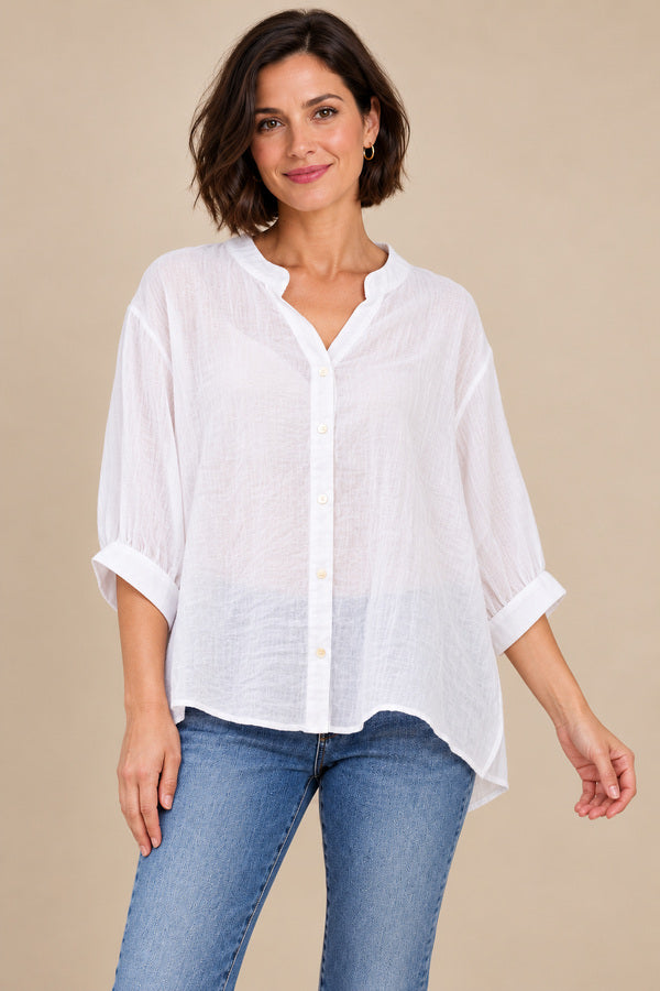 Sandra Shirt - White – short brunette model, view 2