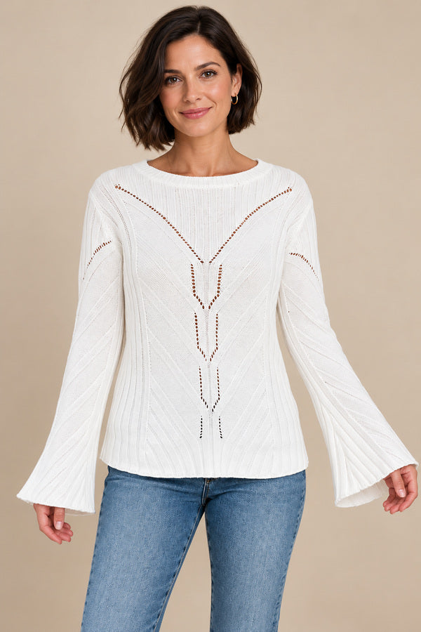 Sasha Knit Top White – short brunette model, view 1