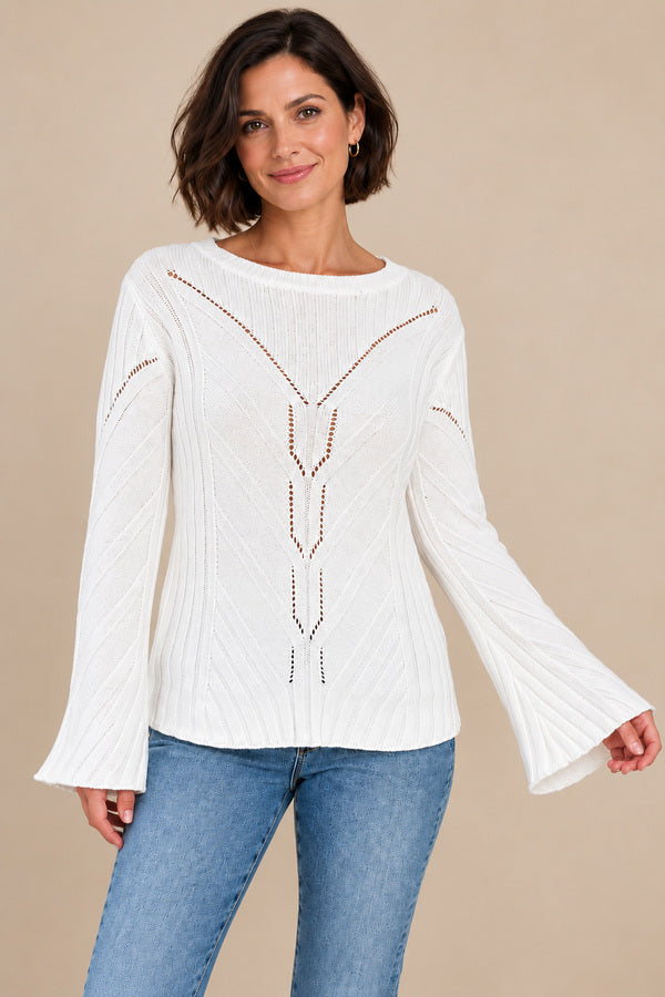 Sasha Knit Top White – short brunette model, view 2