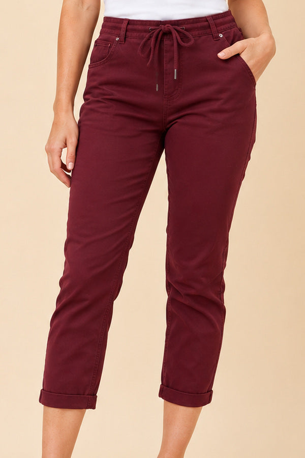Silvia Jogger Pant - Burgundy – short red-haired model, view 4