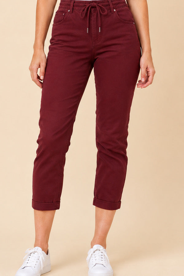 Silvia Jogger Pant - Burgundy – short red-haired model, view 5