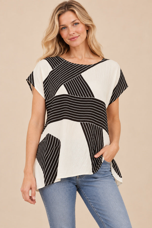 Sonia Abstract Top – blonde model, view 2