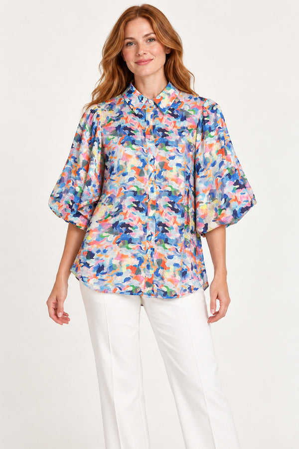 Sweet Ivy Water Ways Top colourful abstract-print puff sleeve blouse, view 1