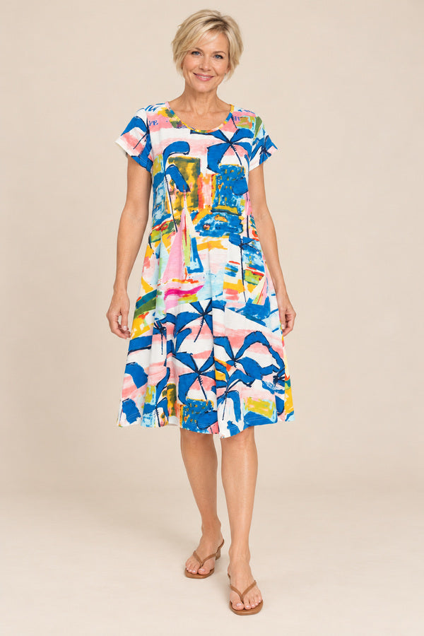 Yaught Club Dress – AI-styled short-haired blonde model view 1